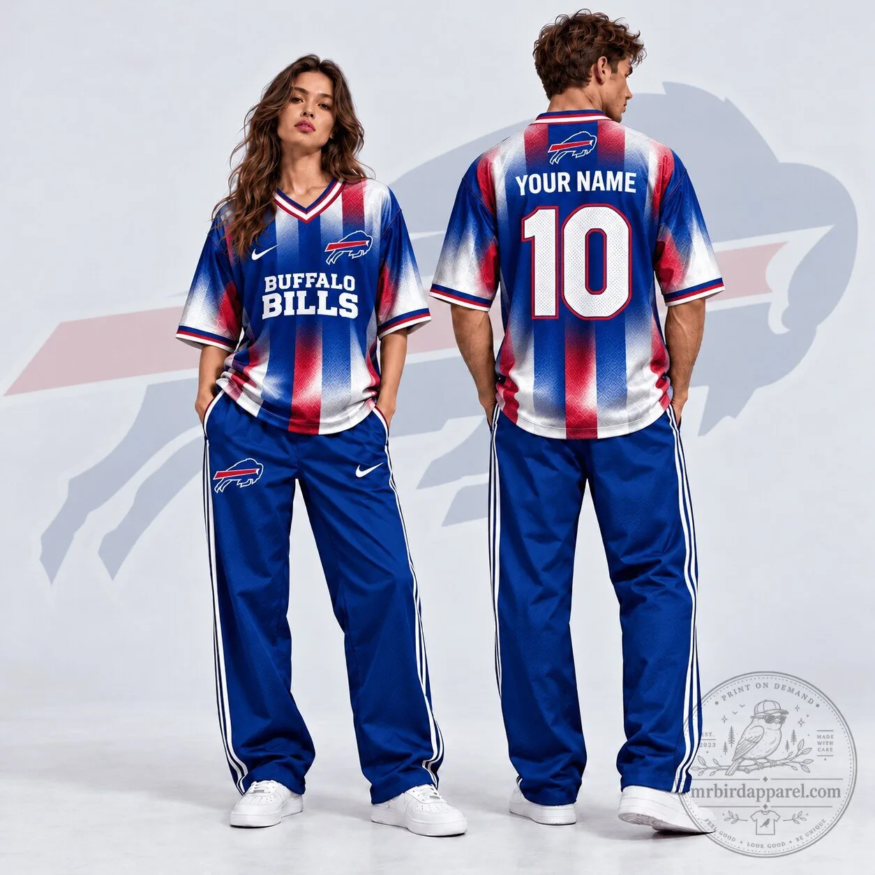 Buffalo Bills Custom Name Number Gradient Shadow V-Neck Football Jersey 2 Buffalo Bills Custom Name Number Gradient Shadow V-Neck Football Jersey
