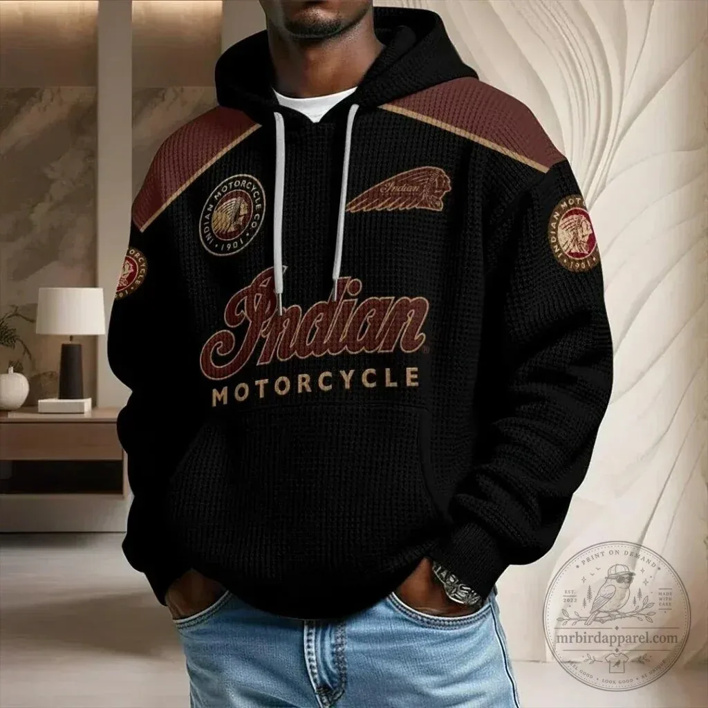 Indian Motorcycle Company Vintage Logo Black Waffle Knit Hoodie
