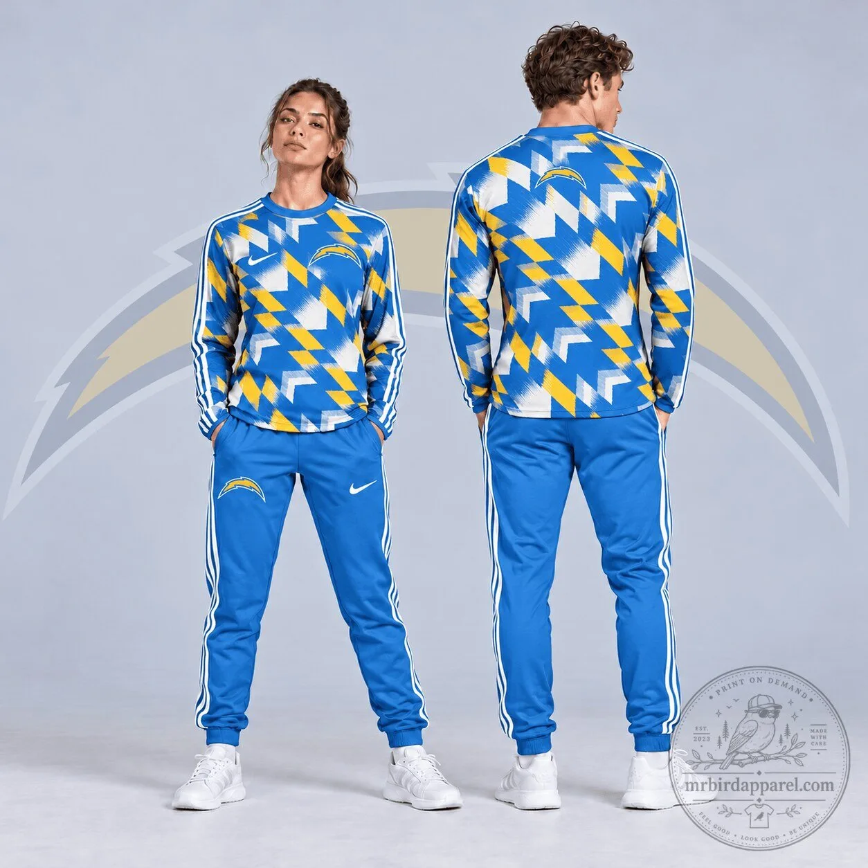 Los Angeles Chargers Abstract Zigzag Camo Long Sleeve Shirt and Sweatpants Set