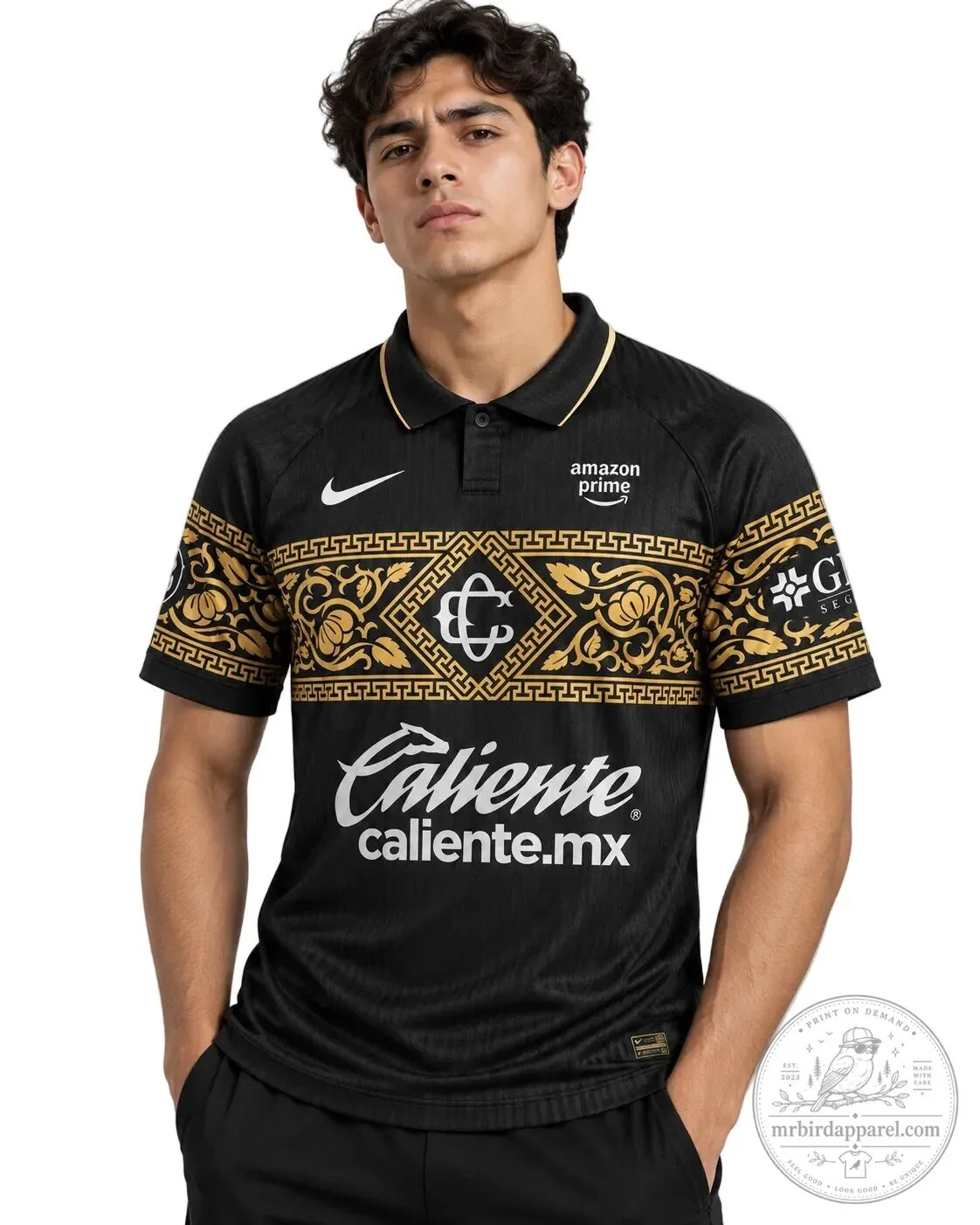 Club Deportivo Guadalajara Chivas Black Gold Patterned Fan Soccer Jersey 8 Club Deportivo Guadalajara Chivas Black Gold Patterned Fan Soccer Jersey