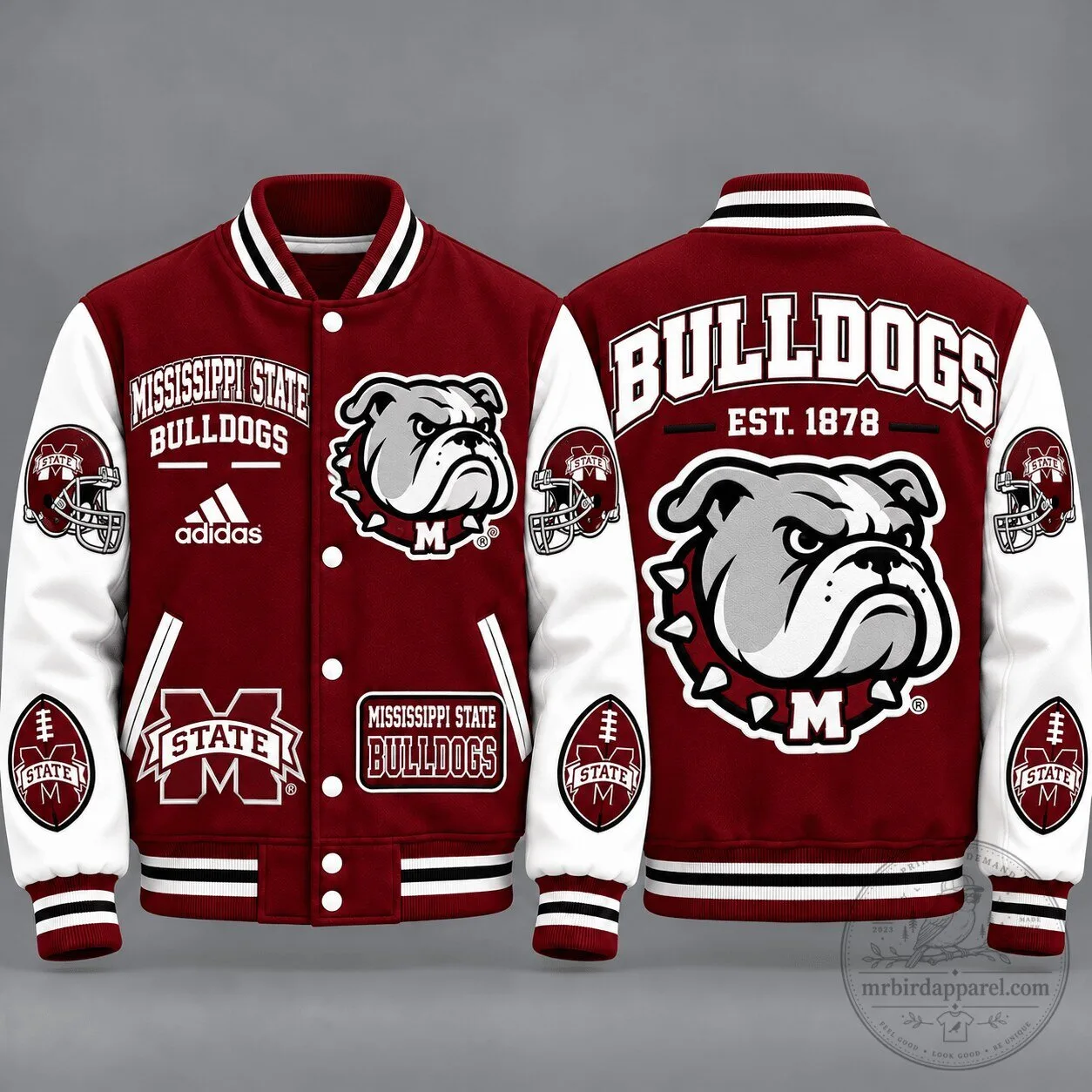 Mississippi State Bulldogs Vintage Varsity Jacket with Embroidered Logo