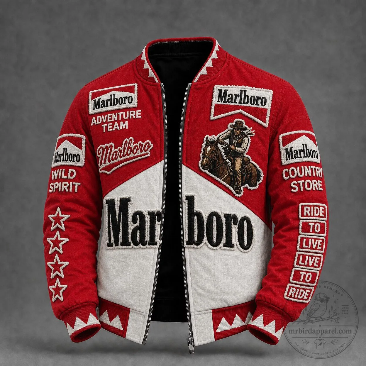 Marlboro Adventure Team Wild Spirit Country Store Embroidered Bomber Jacket 5 Marlboro Adventure Team Wild Spirit Country Store Embroidered Bomber Jacket