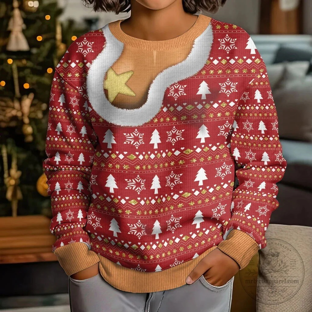 Funny Christmas Boob Gold Star Pasty Ugly Knit Pattern Holiday Sweatshirt 11 Funny Christmas Boob Gold Star Pasty Ugly Knit Pattern Holiday Sweatshirt