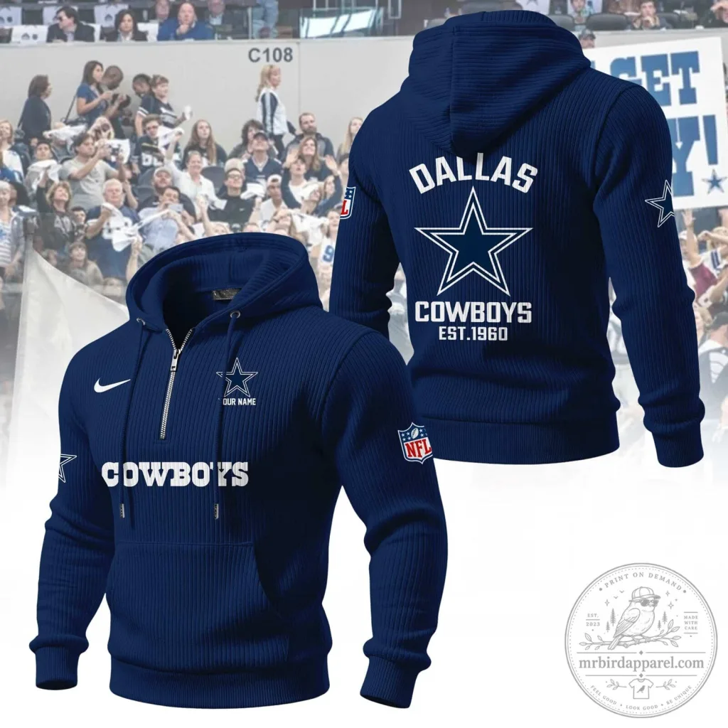 Dallas Cowboys NFL Team Quarter-Zip Hoodie with Star Logo and Established Date Dallas Cowboys NFL Team Quarter-Zip Hoodie with Star Logo and Established Date