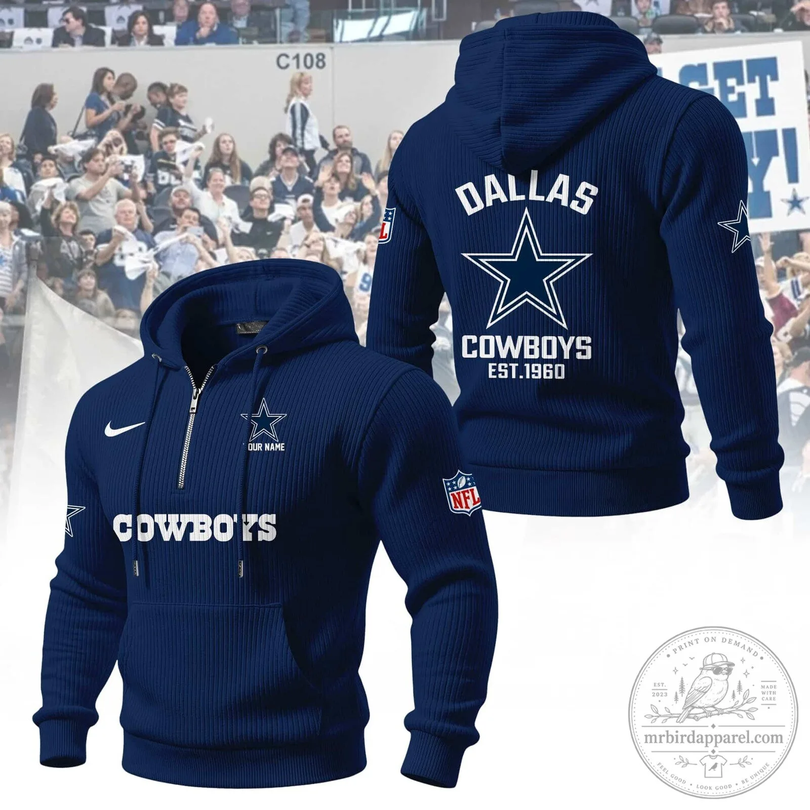 Dallas Cowboys NFL Team Quarter-Zip Hoodie with Star Logo and Established Date