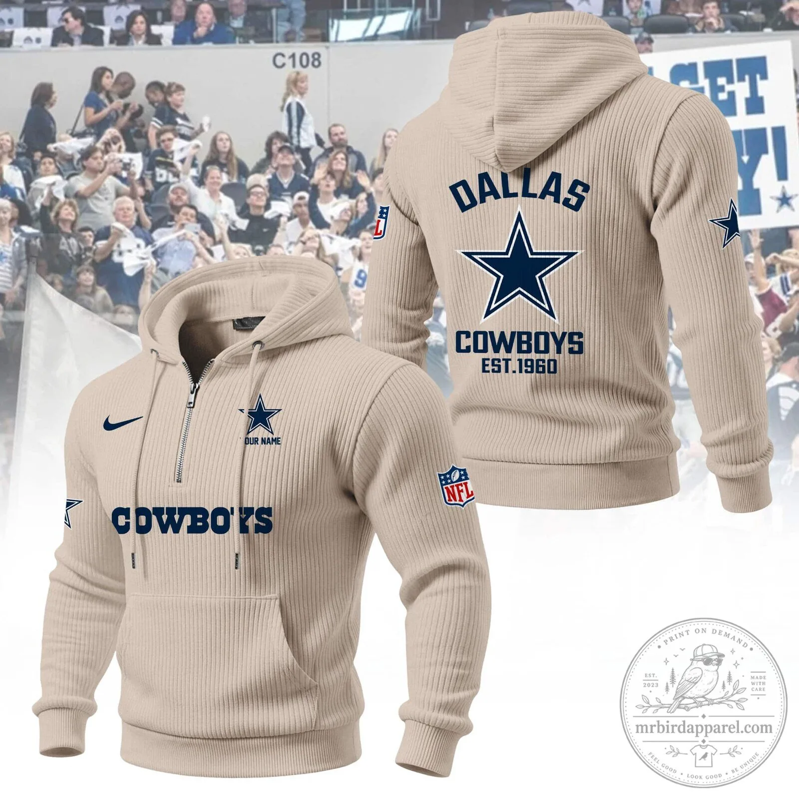 Dallas Cowboys NFL Team Quarter-Zip Hoodie with Star Logo and Established Date 13 Dallas Cowboys NFL Team Quarter-Zip Hoodie with Star Logo and Established Date