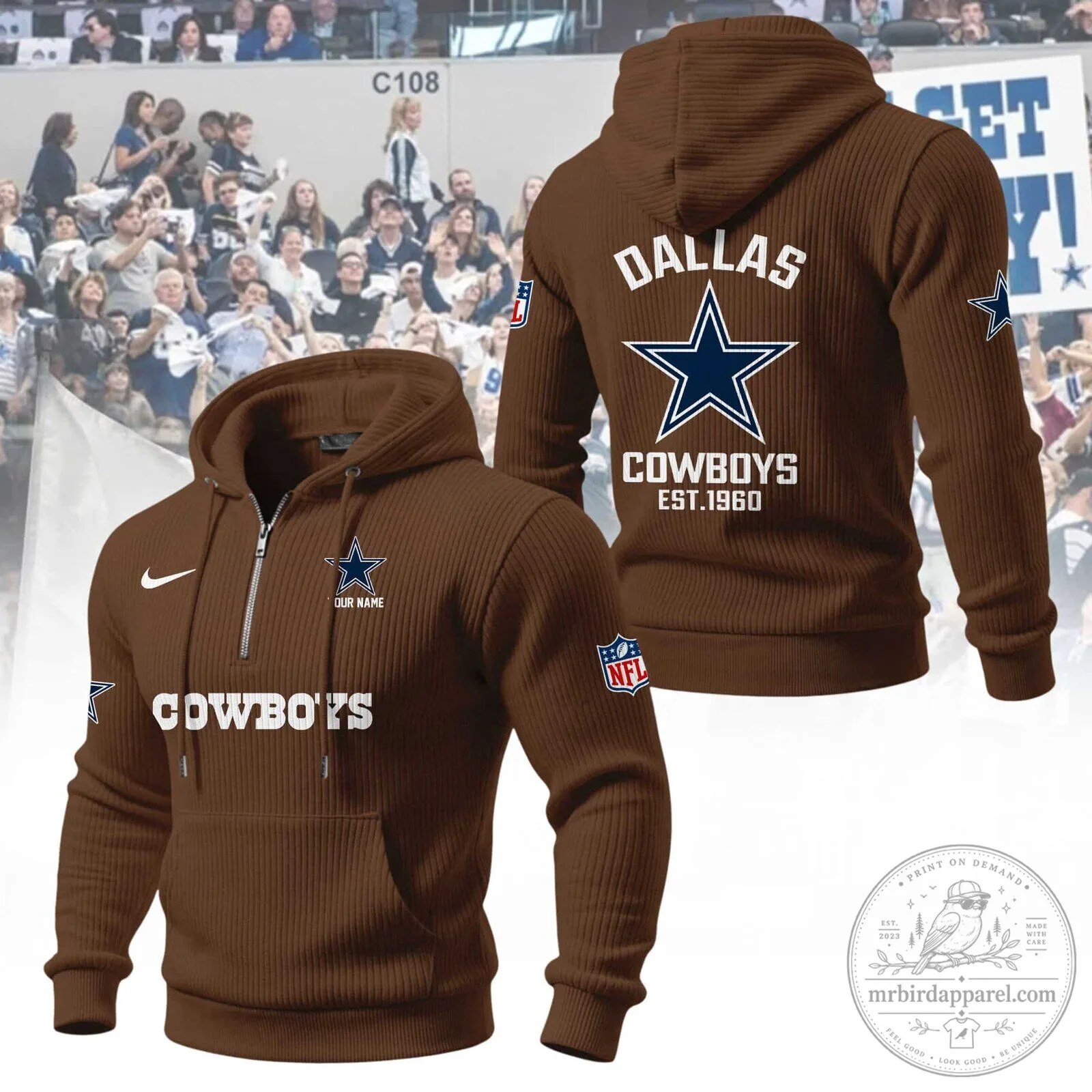Dallas Cowboys NFL Team Quarter-Zip Hoodie with Star Logo and Established Date 15 Dallas Cowboys NFL Team Quarter-Zip Hoodie with Star Logo and Established Date