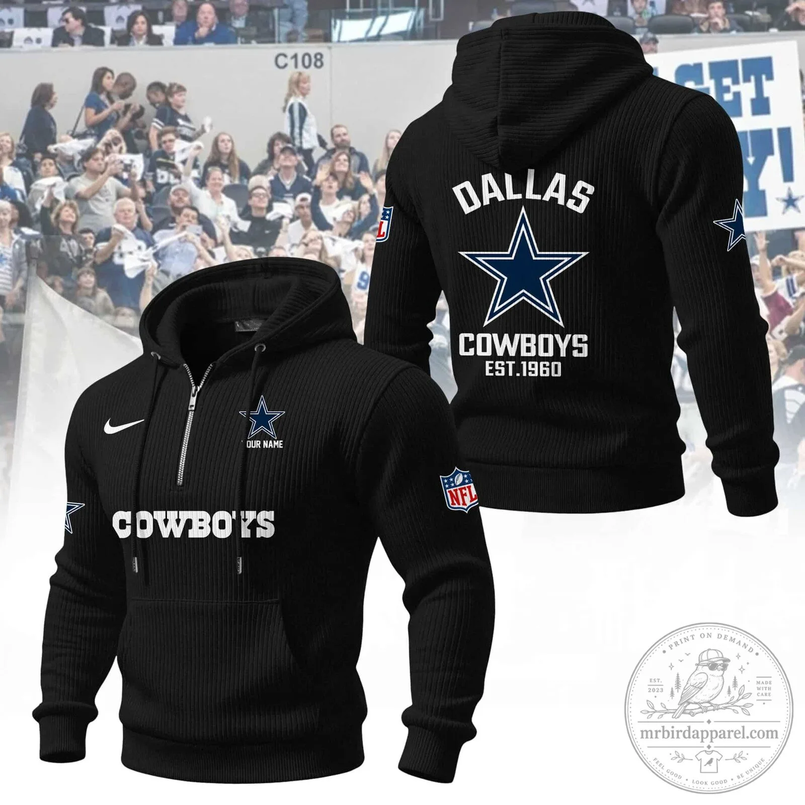 Dallas Cowboys NFL Team Quarter-Zip Hoodie with Star Logo and Established Date 16 Dallas Cowboys NFL Team Quarter-Zip Hoodie with Star Logo and Established Date