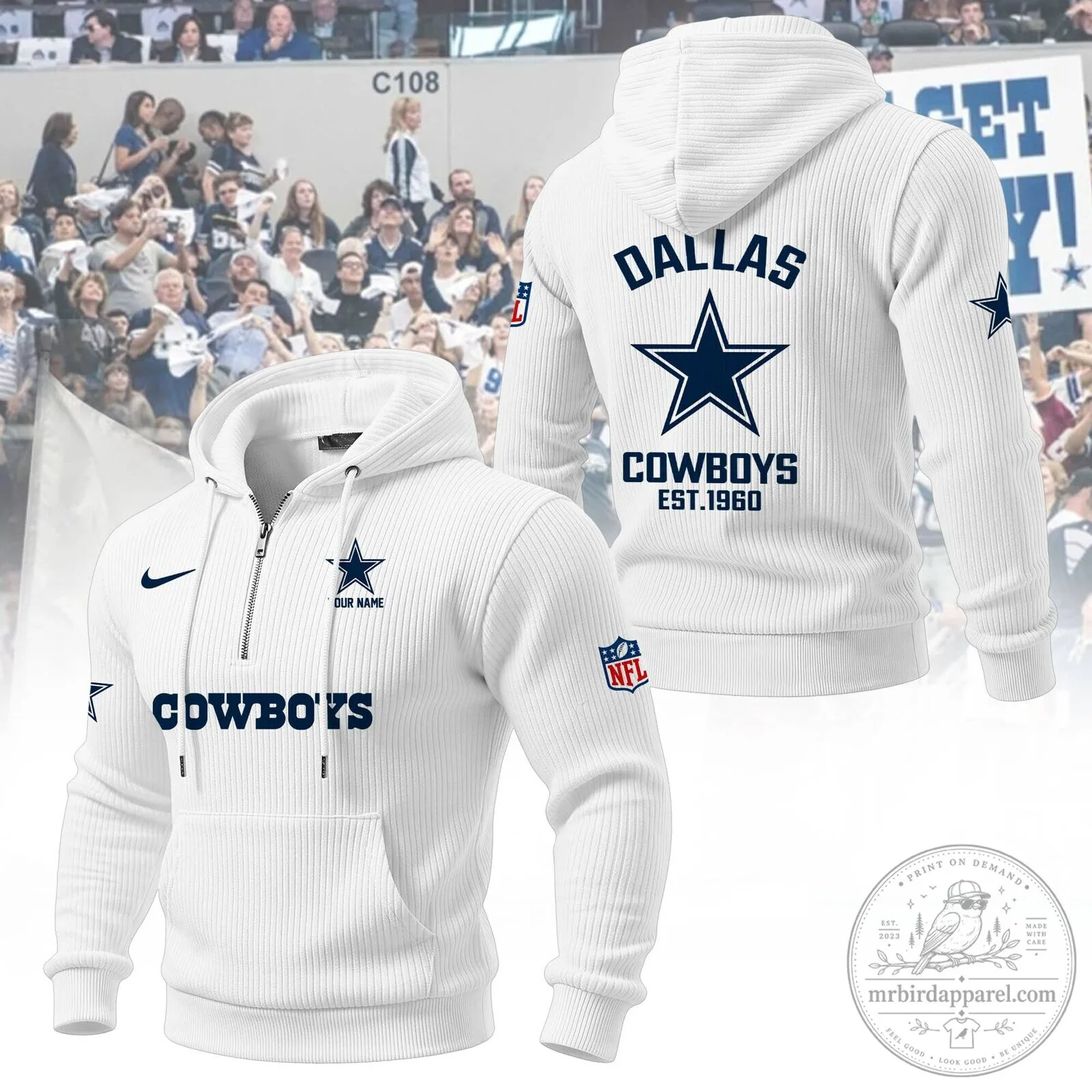 Dallas Cowboys NFL Team Quarter-Zip Hoodie with Star Logo and Established Date 17 Dallas Cowboys NFL Team Quarter-Zip Hoodie with Star Logo and Established Date