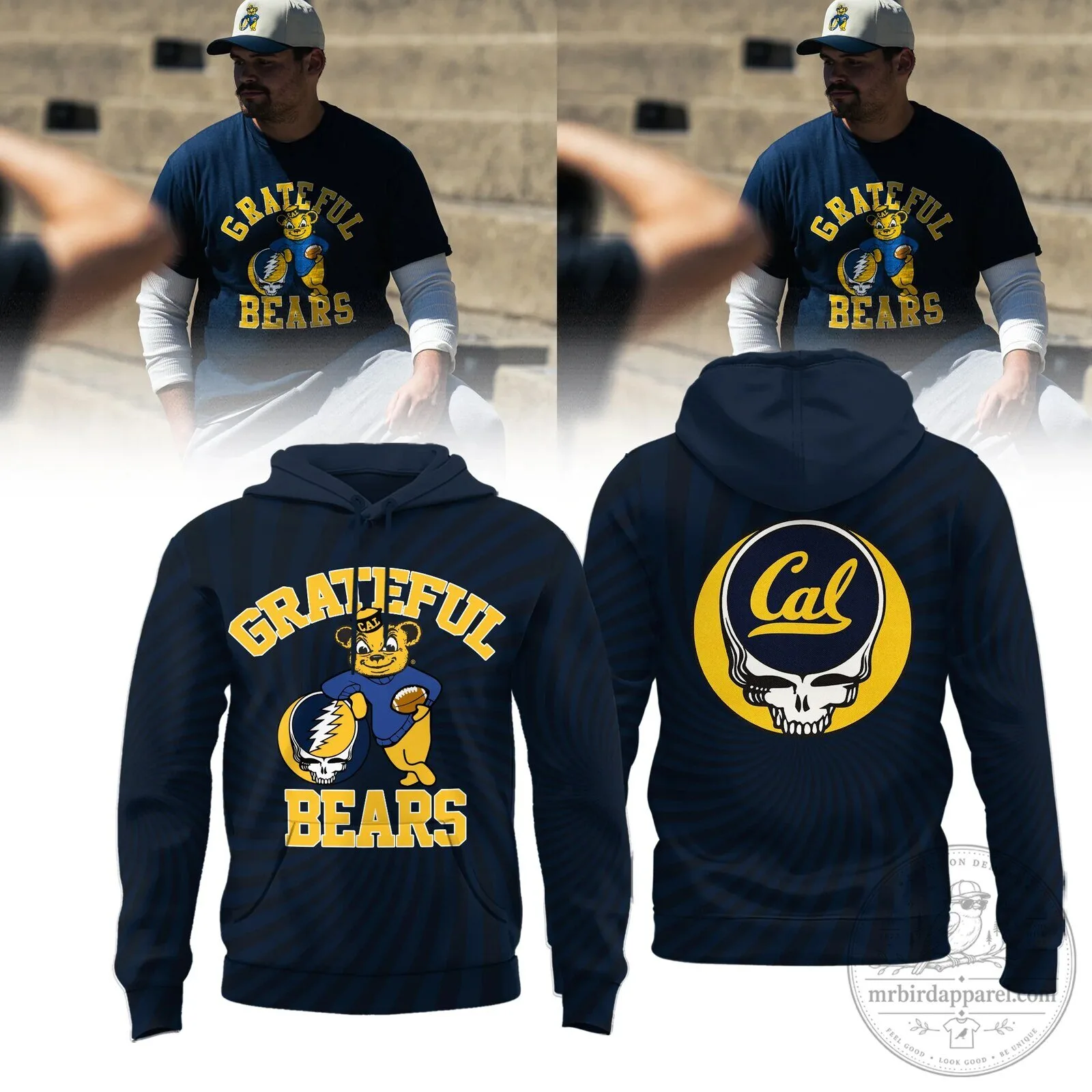 Navy Blue Hoodie Featuring Cal Football Grateful Dead Bears Mascot 3 Navy Blue Hoodie Featuring Cal Football Grateful Dead Bears Mascot