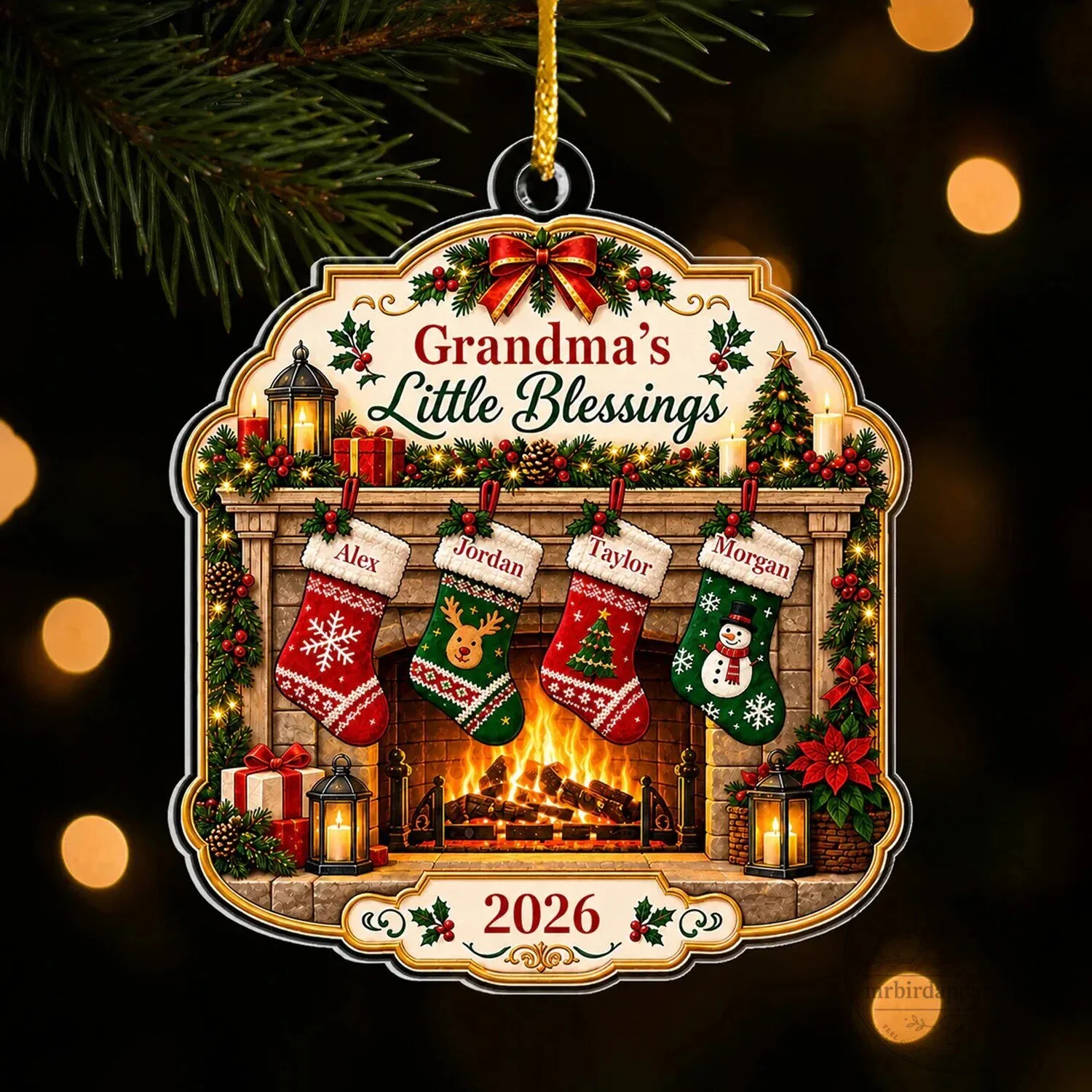 Personalized Grandma's Little Blessings Fireplace Christmas Tree Ornament 13 Personalized Grandma's Little Blessings Fireplace Christmas Tree Ornament