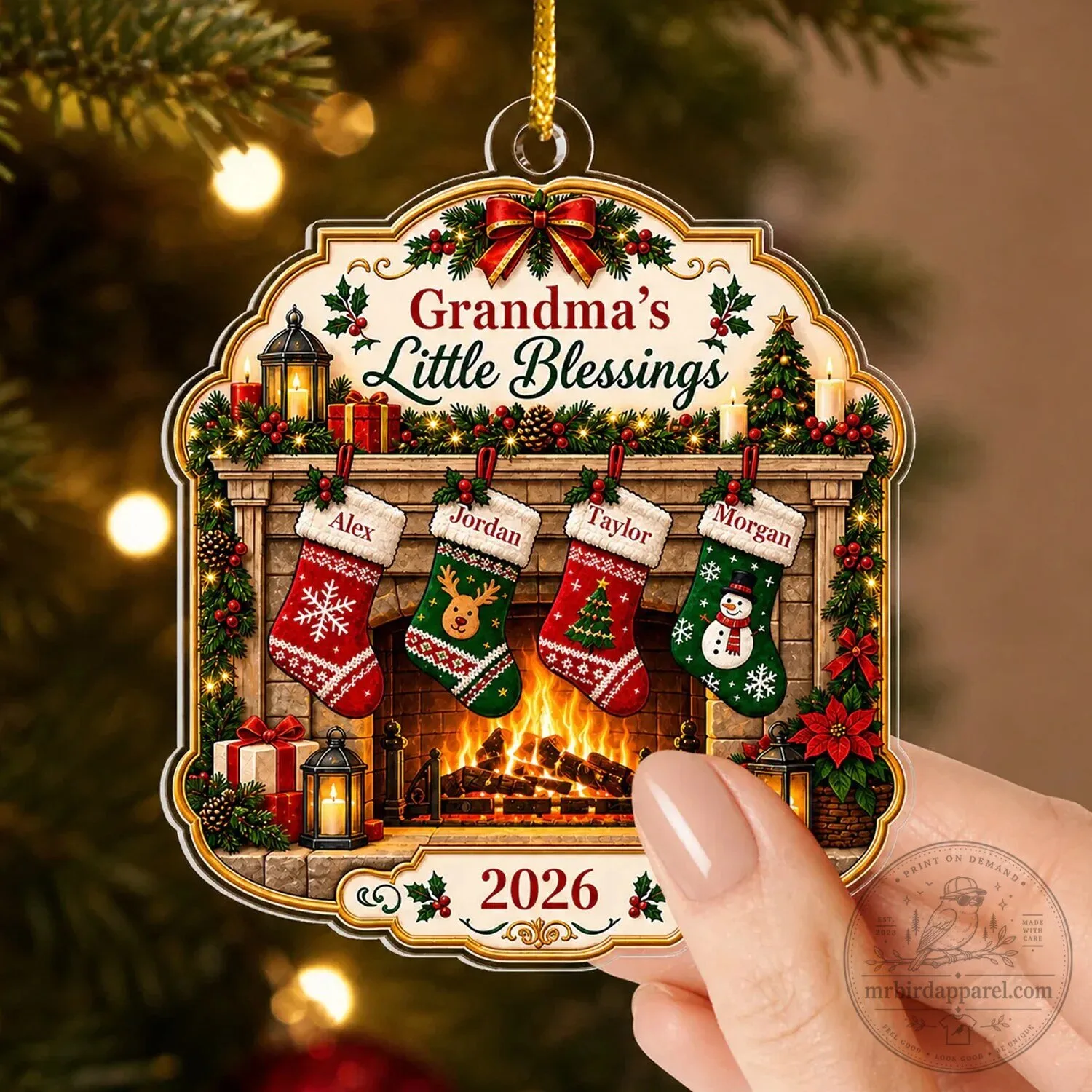 Personalized Grandma's Little Blessings Fireplace Christmas Tree Ornament 10 Personalized Grandma