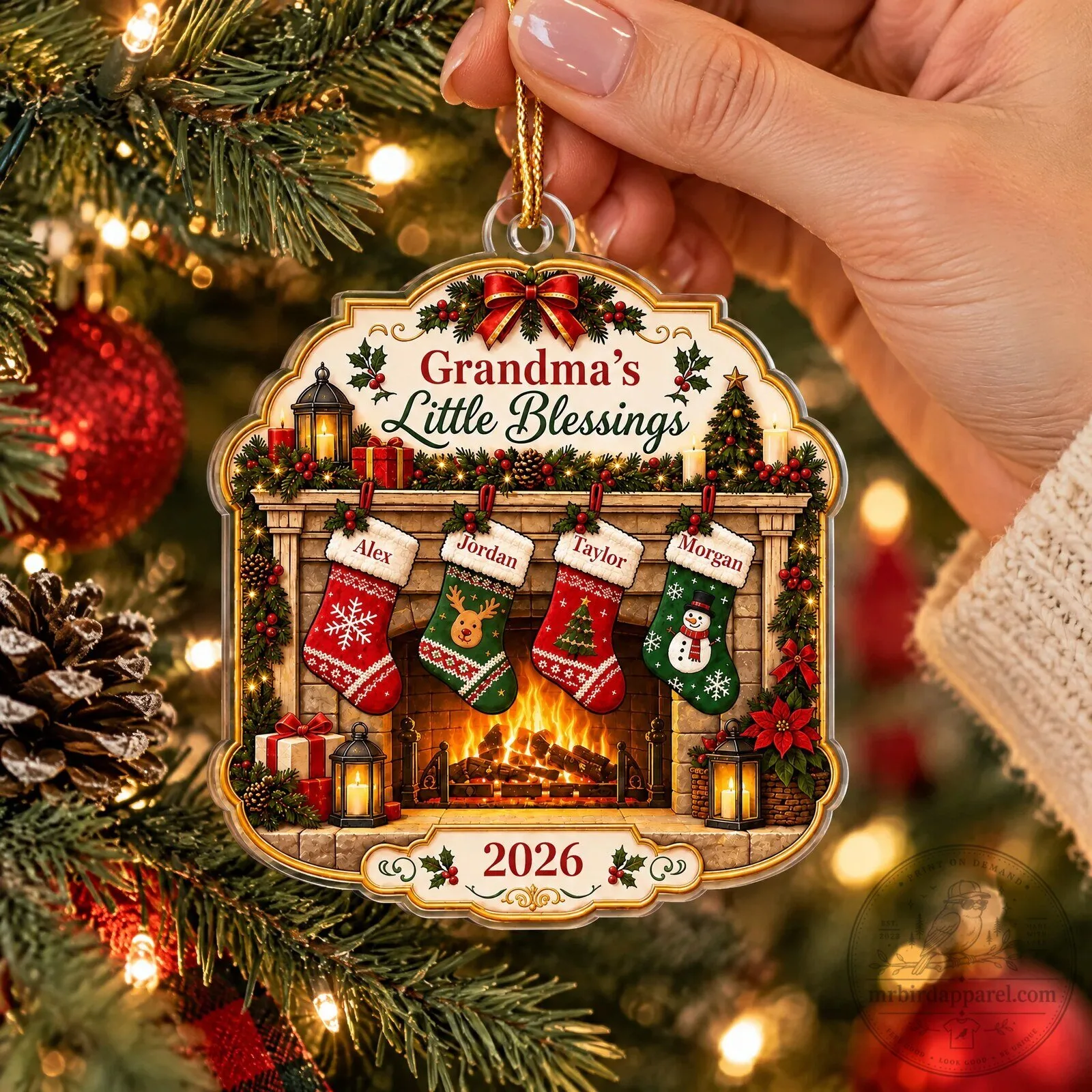Personalized Grandma's Little Blessings Fireplace Christmas Tree Ornament 12 Personalized Grandma