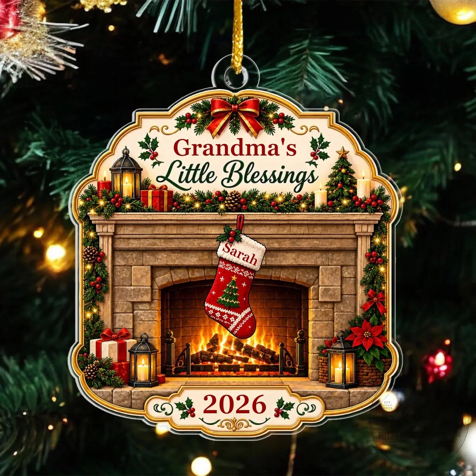 Personalized Grandma's Little Blessings Fireplace Christmas Tree Ornament 13 Personalized Grandma