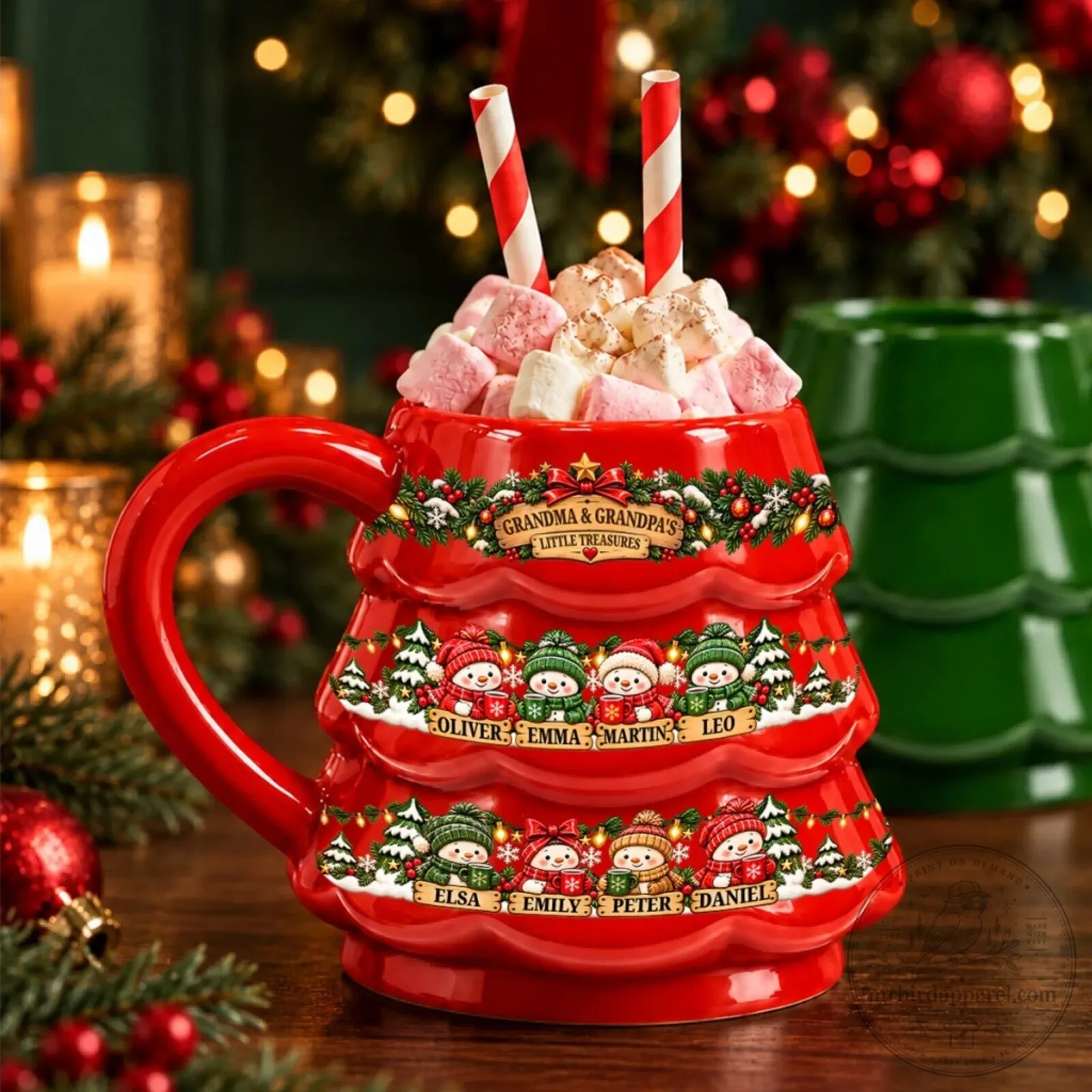 Personalized Christmas Tree Mug for Grandma and Grandpa's Little Treasures