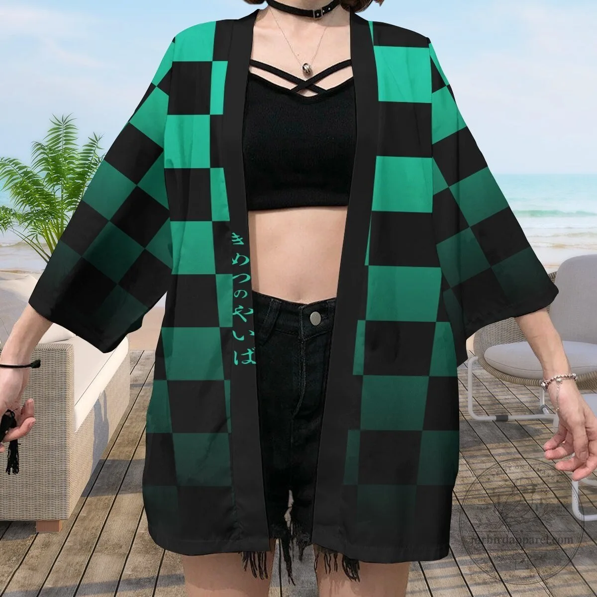 Demon Slayer Kimetsu No Yaiba Tanjiro Kamado Green Checkered Anime Kimono Jacket 16 Demon Slayer Kimetsu No Yaiba Tanjiro Kamado Green Checkered Anime Kimono Jacket