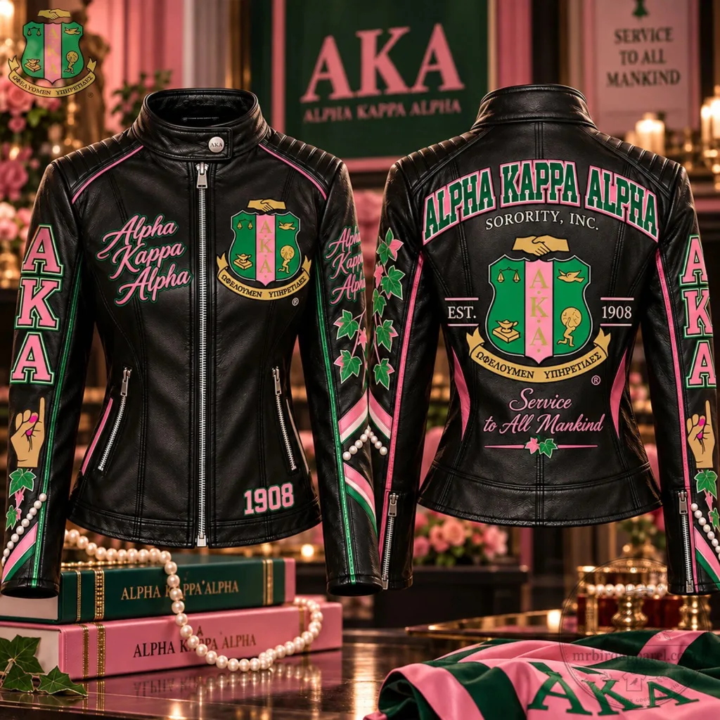 Alpha Kappa Alpha Sorority Incorporated Women's Leather Biker Jacket Alpha Kappa Alpha Sorority Incorporated Women's Leather Biker Jacket
