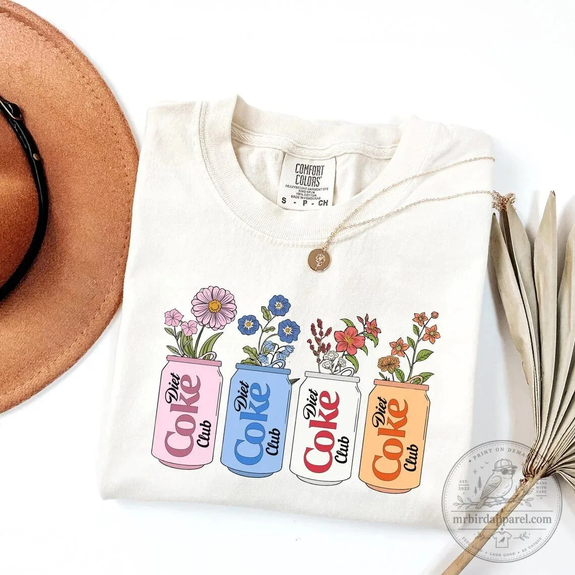 Diet Coke Club Floral Cans Graphic Print Short Sleeve T-Shirt 2 Diet Coke Club Floral Cans Graphic Print Short Sleeve T-Shirt