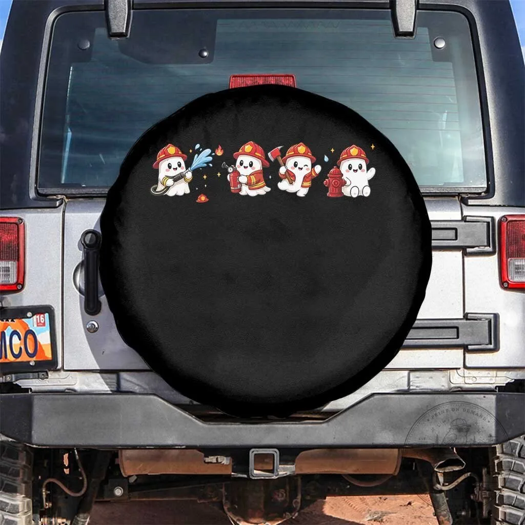 Cute Ghost Firefighter Halloween Fire Rescue Spare Tire Cover