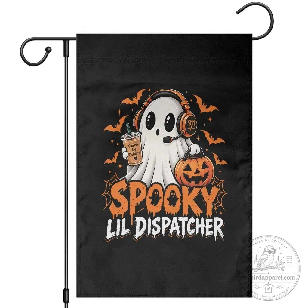 Spooky Little Dispatcher Halloween Ghost Fueled By Caffeine Garden Flag