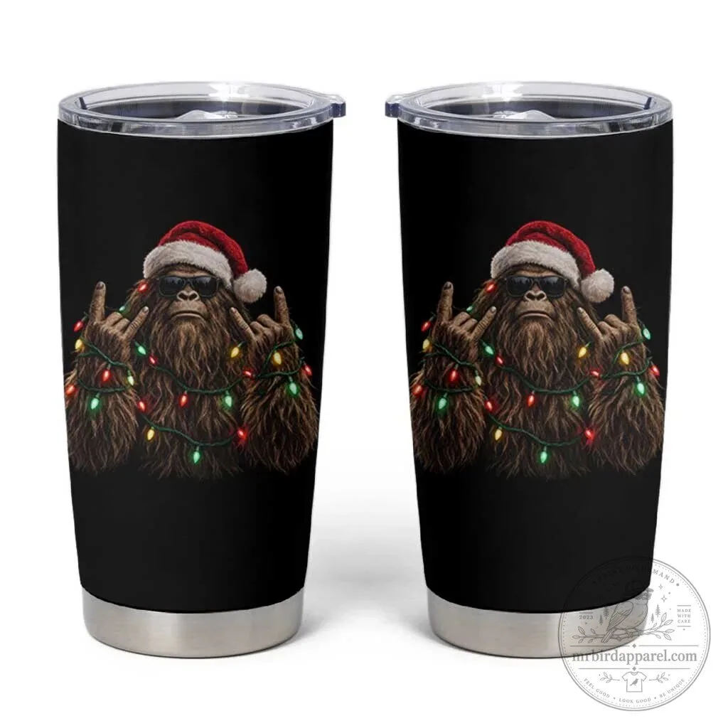 Christmas Bigfoot Rock On Tumbler Cup Cool Sasquatch Sunglasses Heavy Metal Vibes