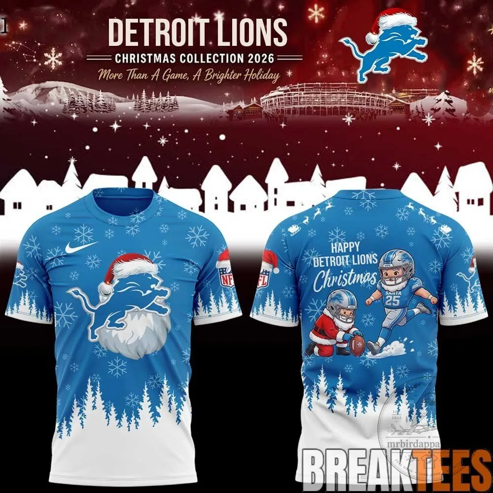 Detroit Lions Christmas Collection 2026 Santa Claus Snowflakes T-Shirt