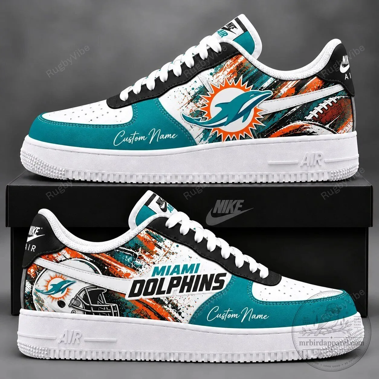 Miami Dolphins Custom Name Team Logo NFL Football Sneakers