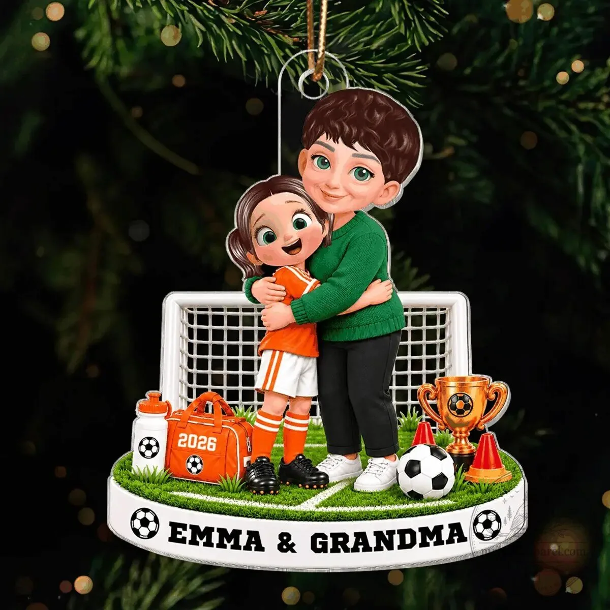 Personalized Soccer Grandma and Granddaughter Christmas Tree Ornament