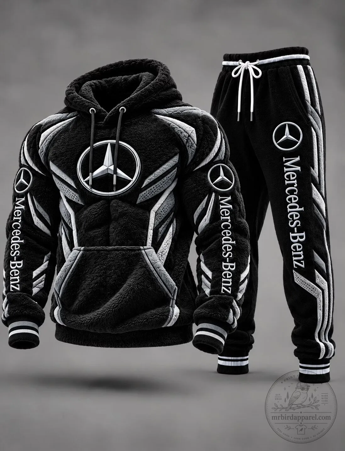 Mercedes-Benz Black Plush Fleece Hoodie and Sweatpants Tracksuit Set