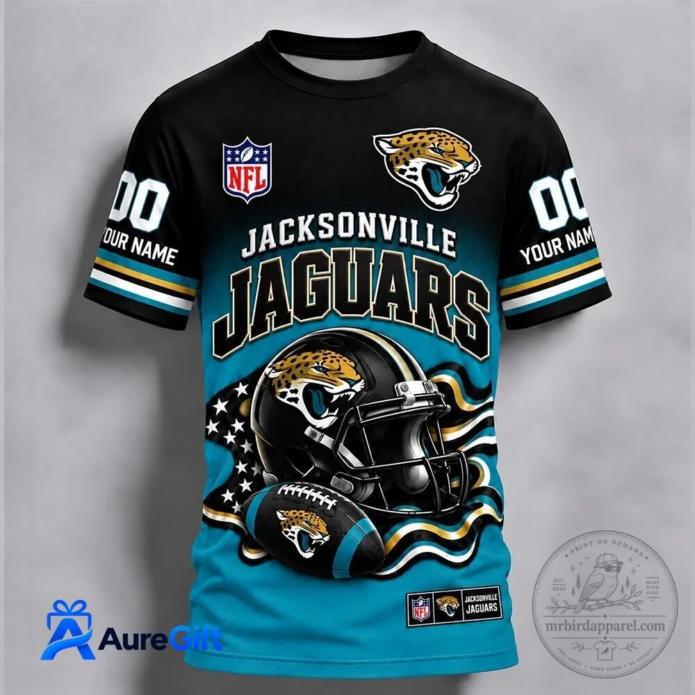 Jacksonville Jaguars NFL Football Team Personalized Black and Teal T-Shirt