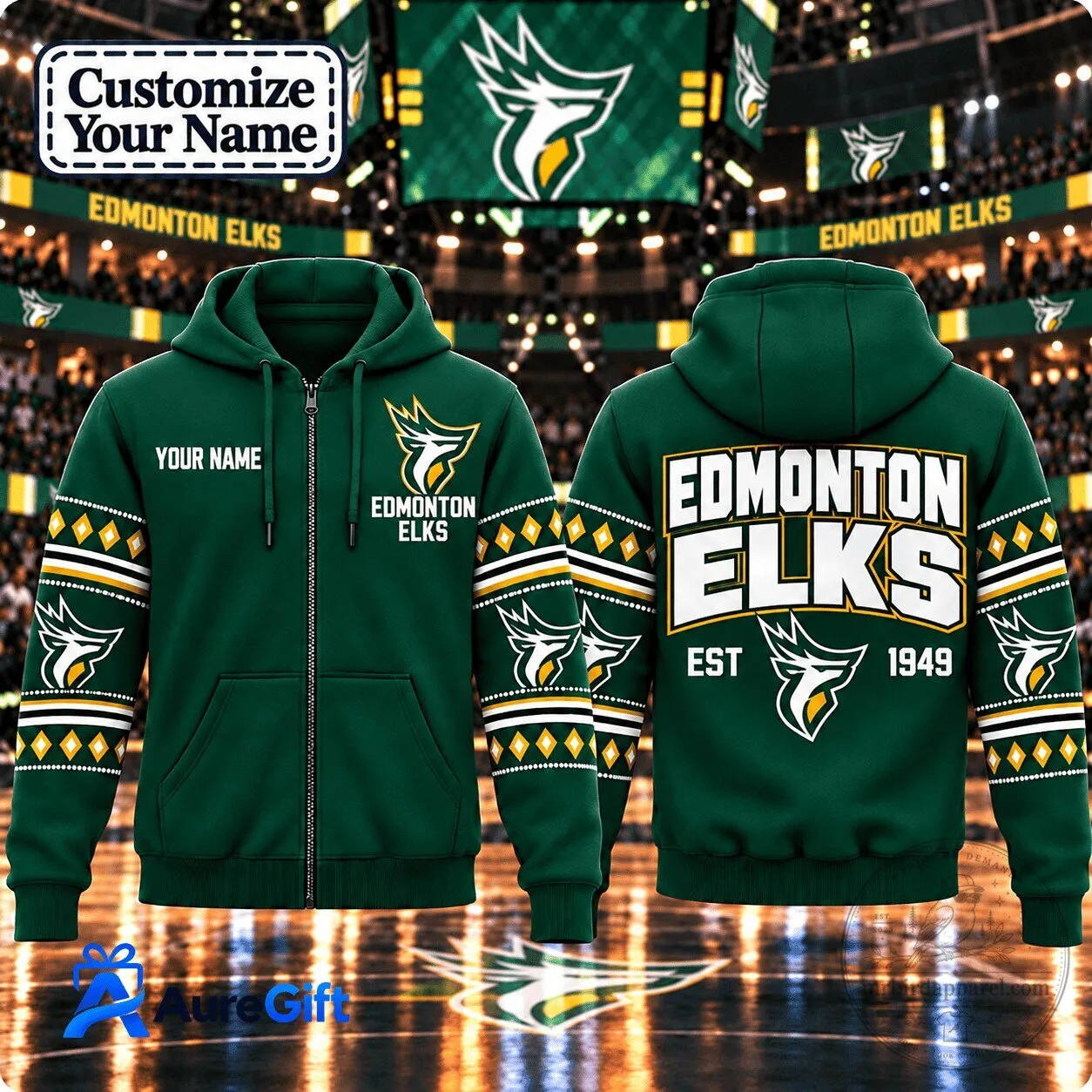 Edmonton Elks Canadian Football League Personalized Full-Zip Hoodie