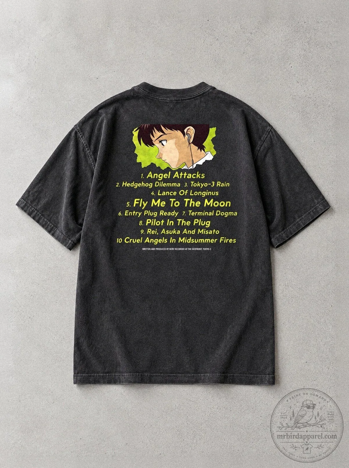 Neon Genesis Evangelion Anime Character Tracklist Vintage Washed T-Shirt