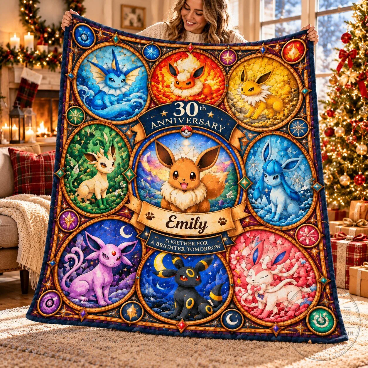 Pokemon Eevee Evolution 30th Anniversary Personalized Fleece Blanket