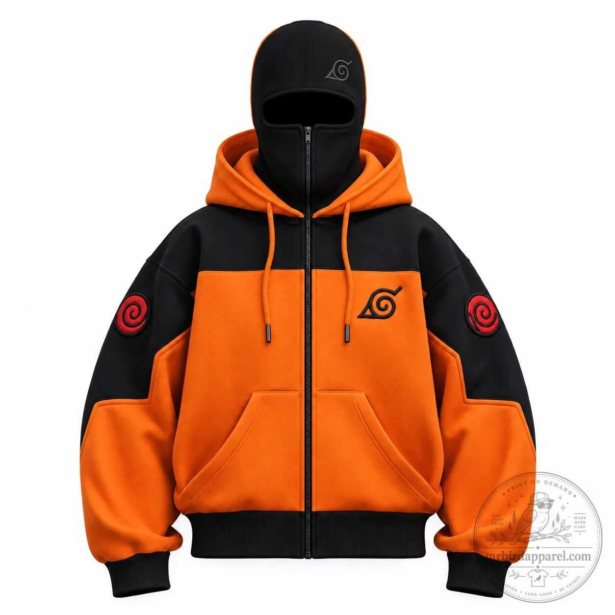 Naruto Uzumaki Cosplay Hidden Leaf Village Symbol Black and Orange Hoodie