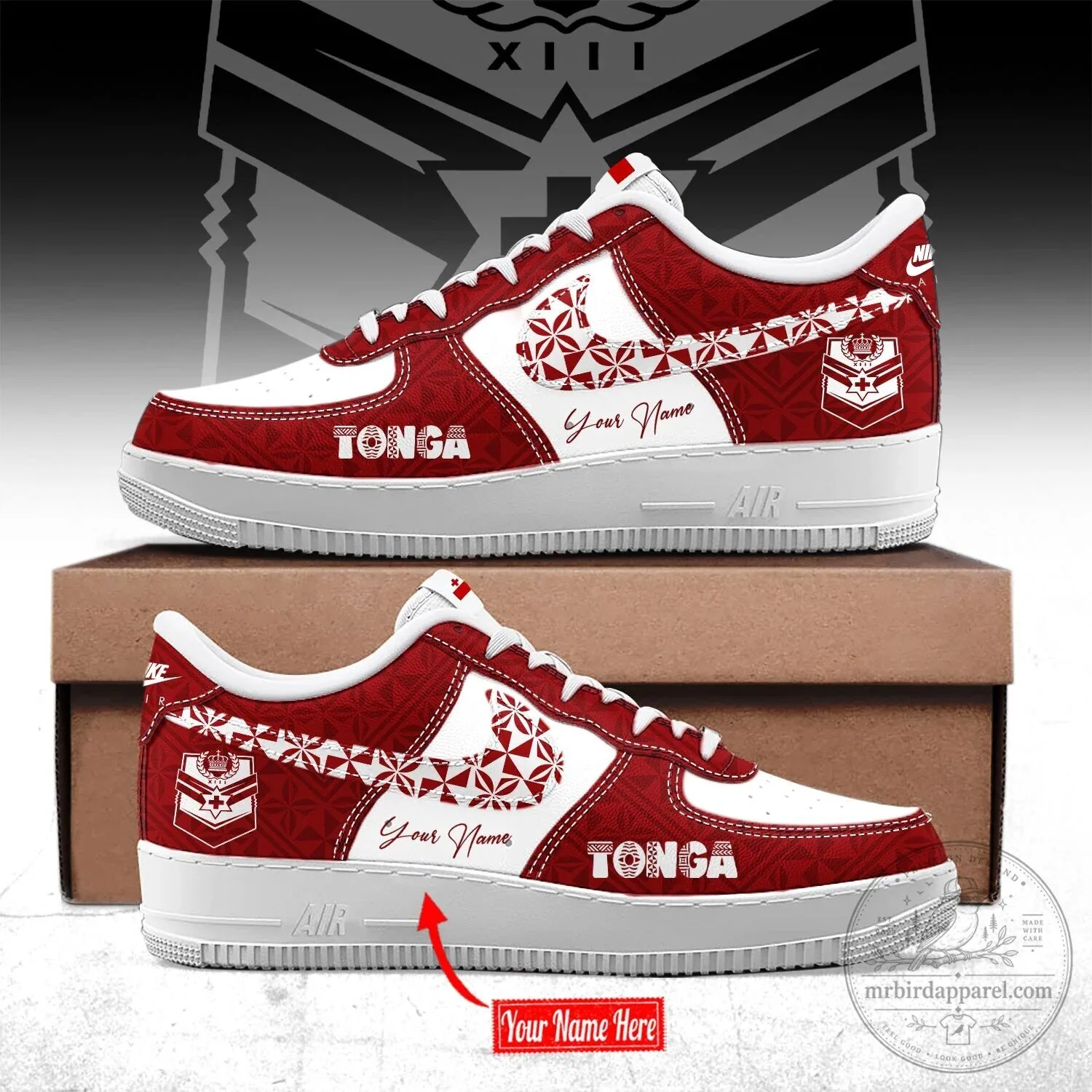 Tonga Rugby League World Cup Custom Name Red and White Sneakers