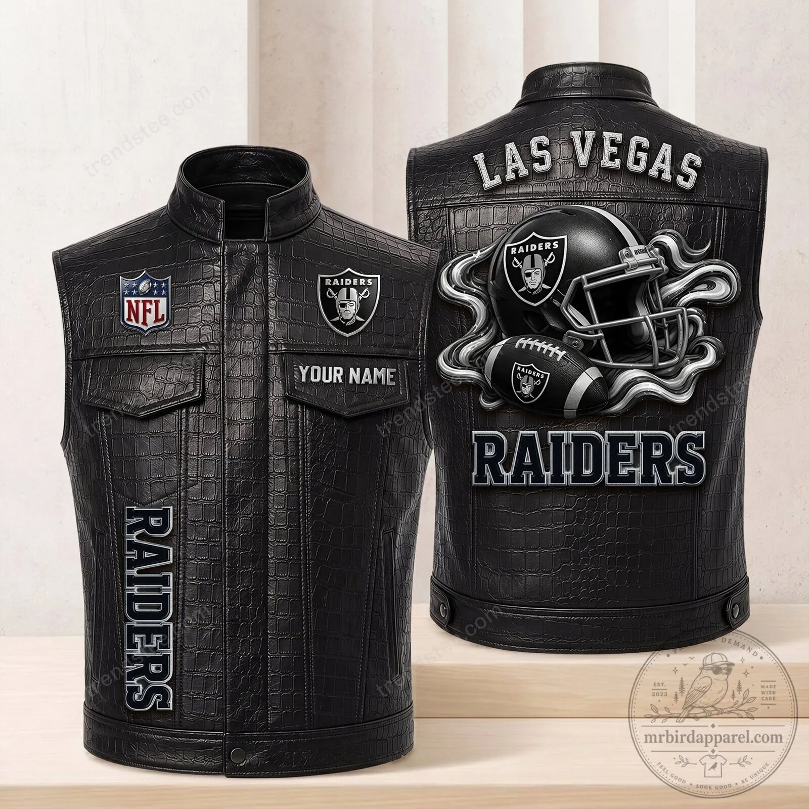 Las Vegas Raiders NFL Football Team Black Faux Leather Sleeveless Jacket