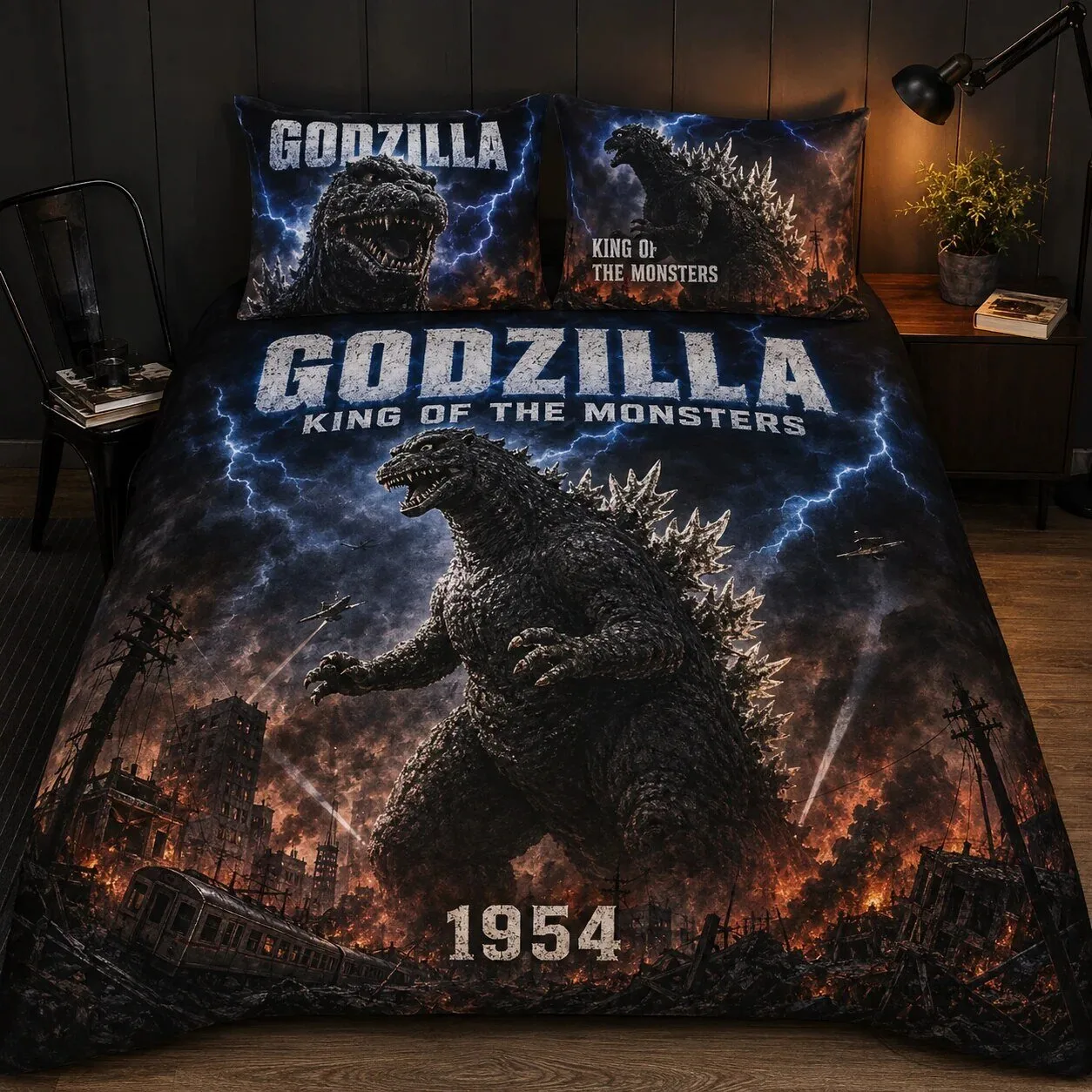 Houston Rockets NBA Basketball Team Personalized Air Low Top Shoes 5 Godzilla King of the Monsters 1954 Movie Poster Bedding Set with Pillow Shams