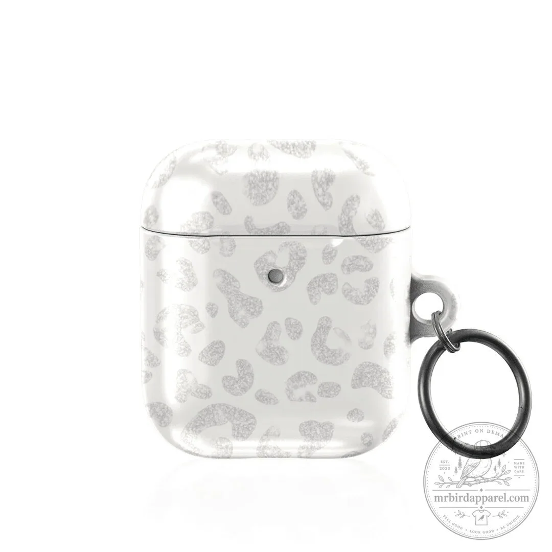 White Leopard Print AirPods Case with Keychain