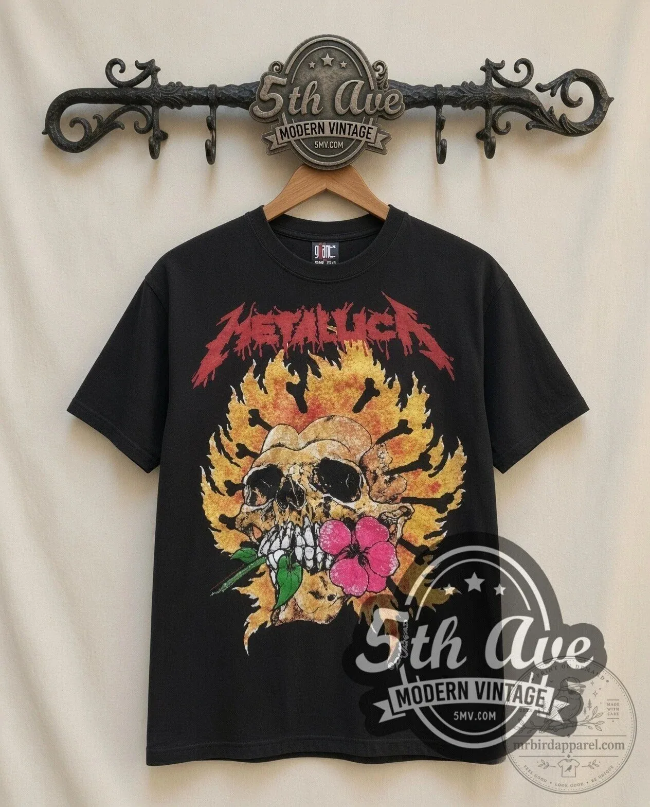 Metallica Flower Skull Vintage Band Music Concert Graphic T-Shirt