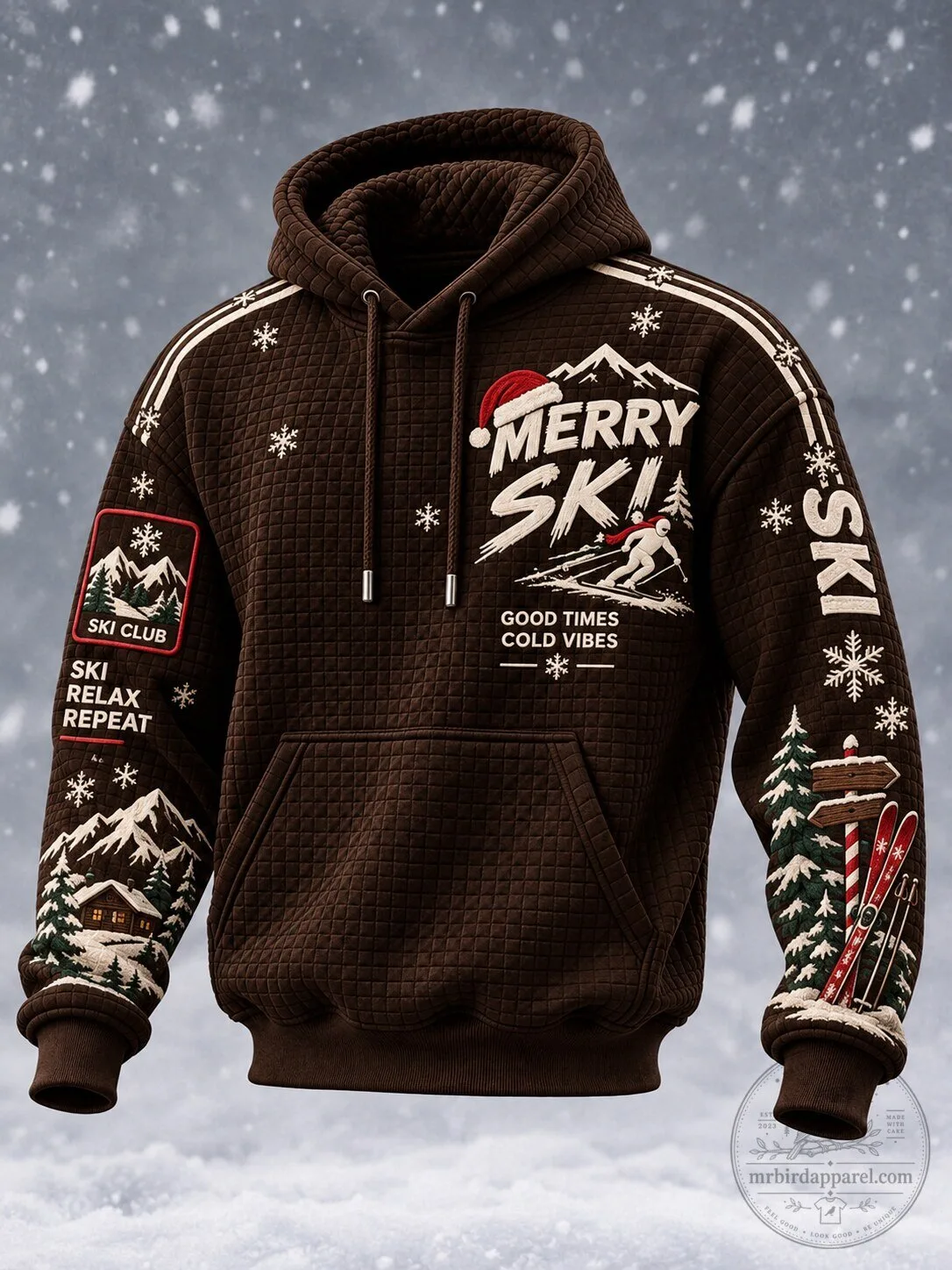 Merry Ski Club Good Times Cold Vibes Winter Sports Quilted Hoodie