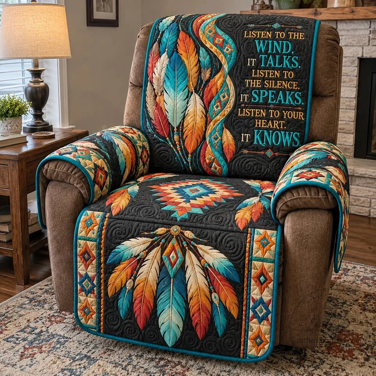 Native American Feather Pattern Quilted Recliner Chair Cover