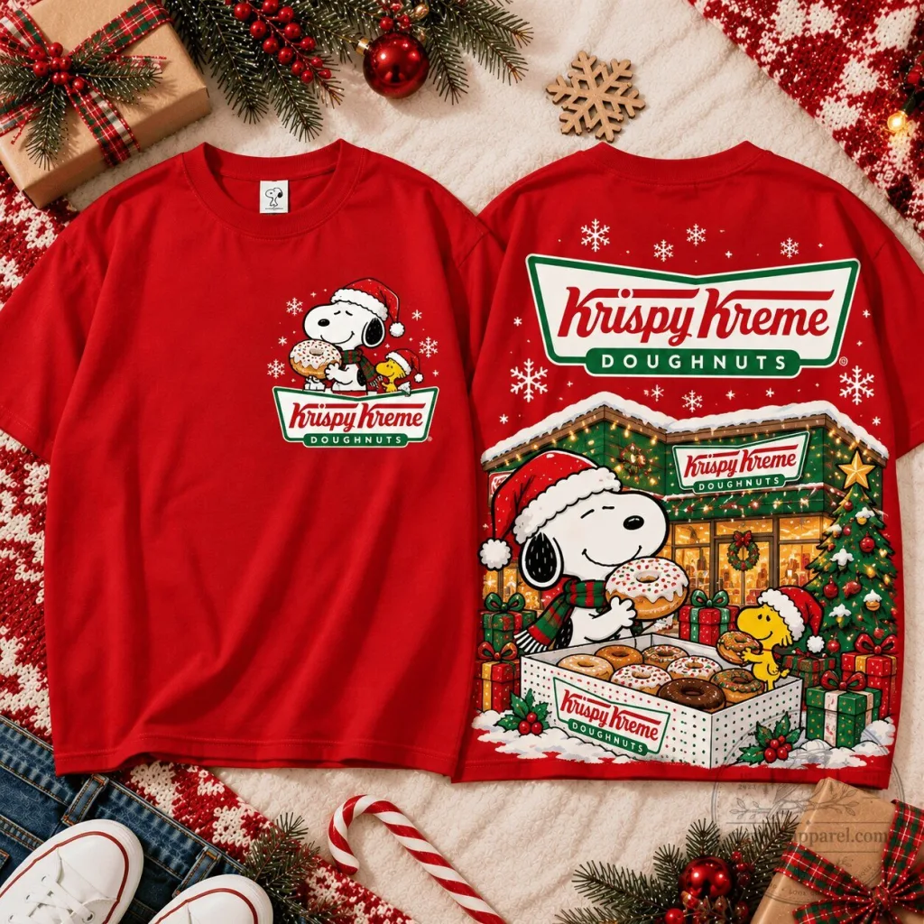 Snoopy Krispy Kreme Christmas Donut Shop Scene Graphic T-Shirt Snoopy Krispy Kreme Christmas Donut Shop Scene Graphic T-Shirt