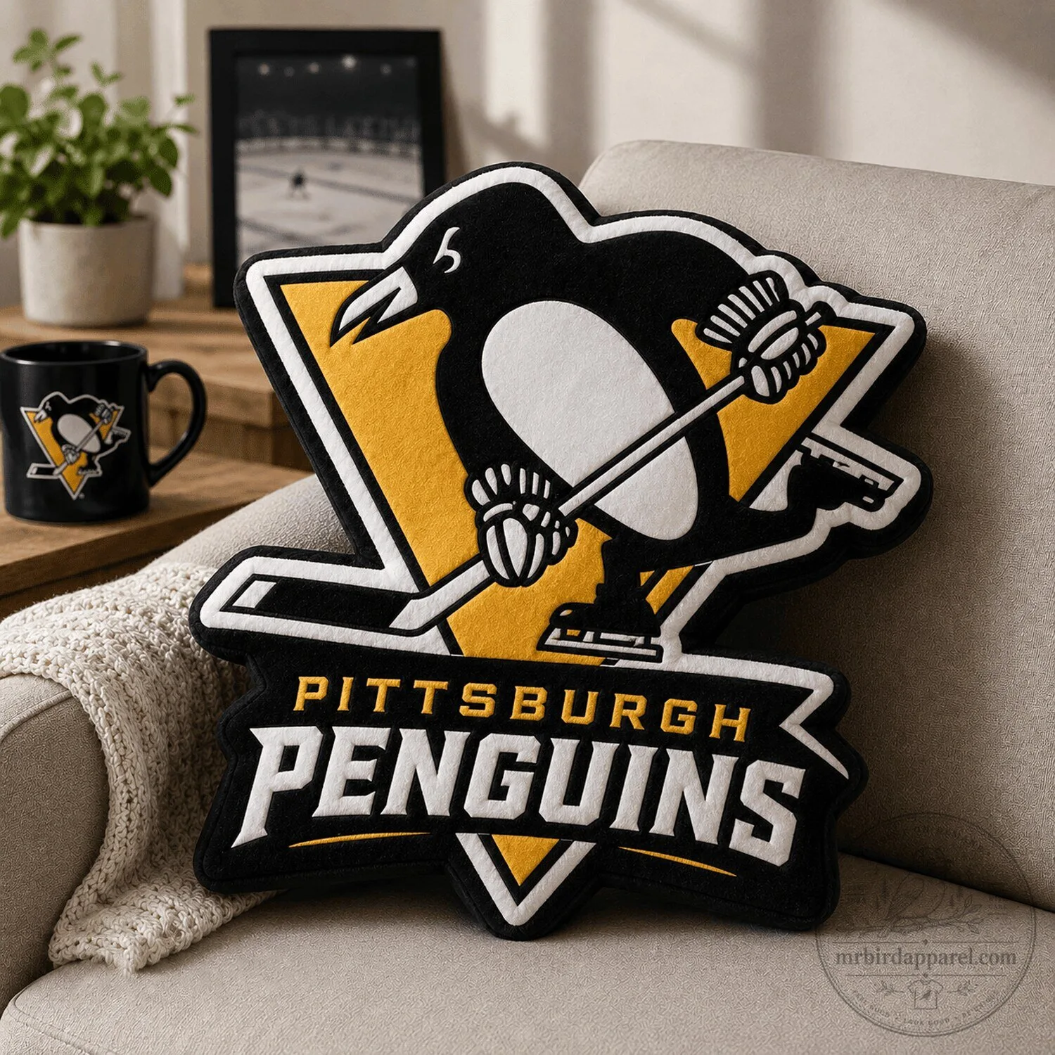 Pittsburgh Penguins NHL Hockey Team Logo Shaped Throw Pillow