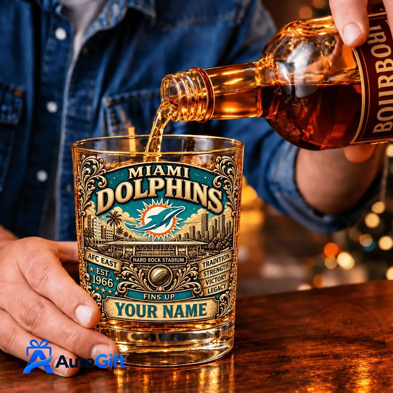 Miami Dolphins National Football League Personalized Whiskey Glass